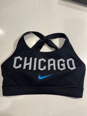 Nike Black Sports Bra with 'Chicago' Print and Blue Swoosh